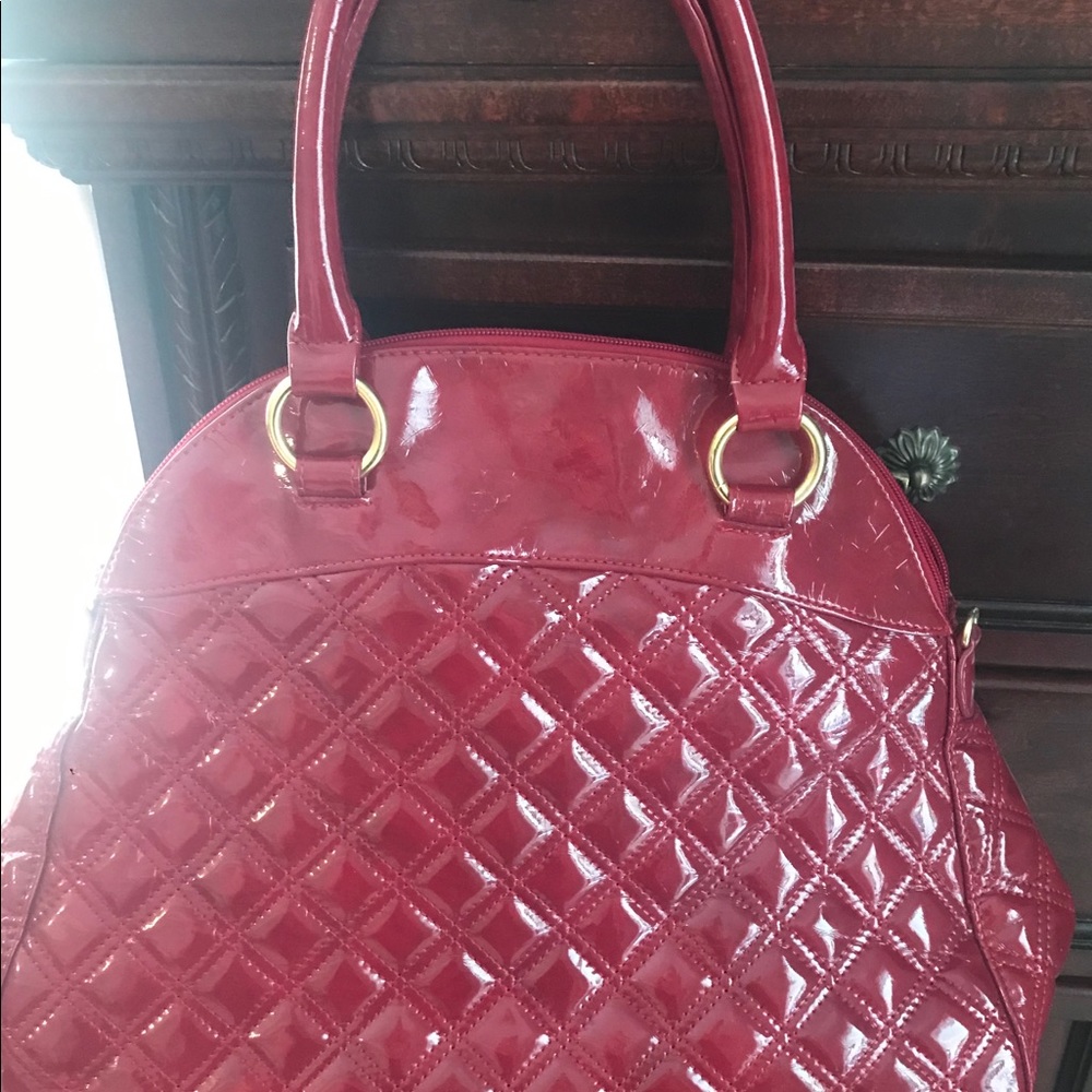 MINT Like New Big Buddha Satchel Patent Red Quilt